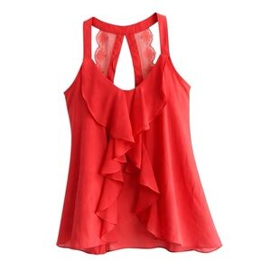 Lauren Conrad Coral Ruffle Lace Back Tank Top Size M